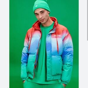 Pantone x Forever 21 Men's Rainbow Ombre Full Zip Puffer Jacket Size XL